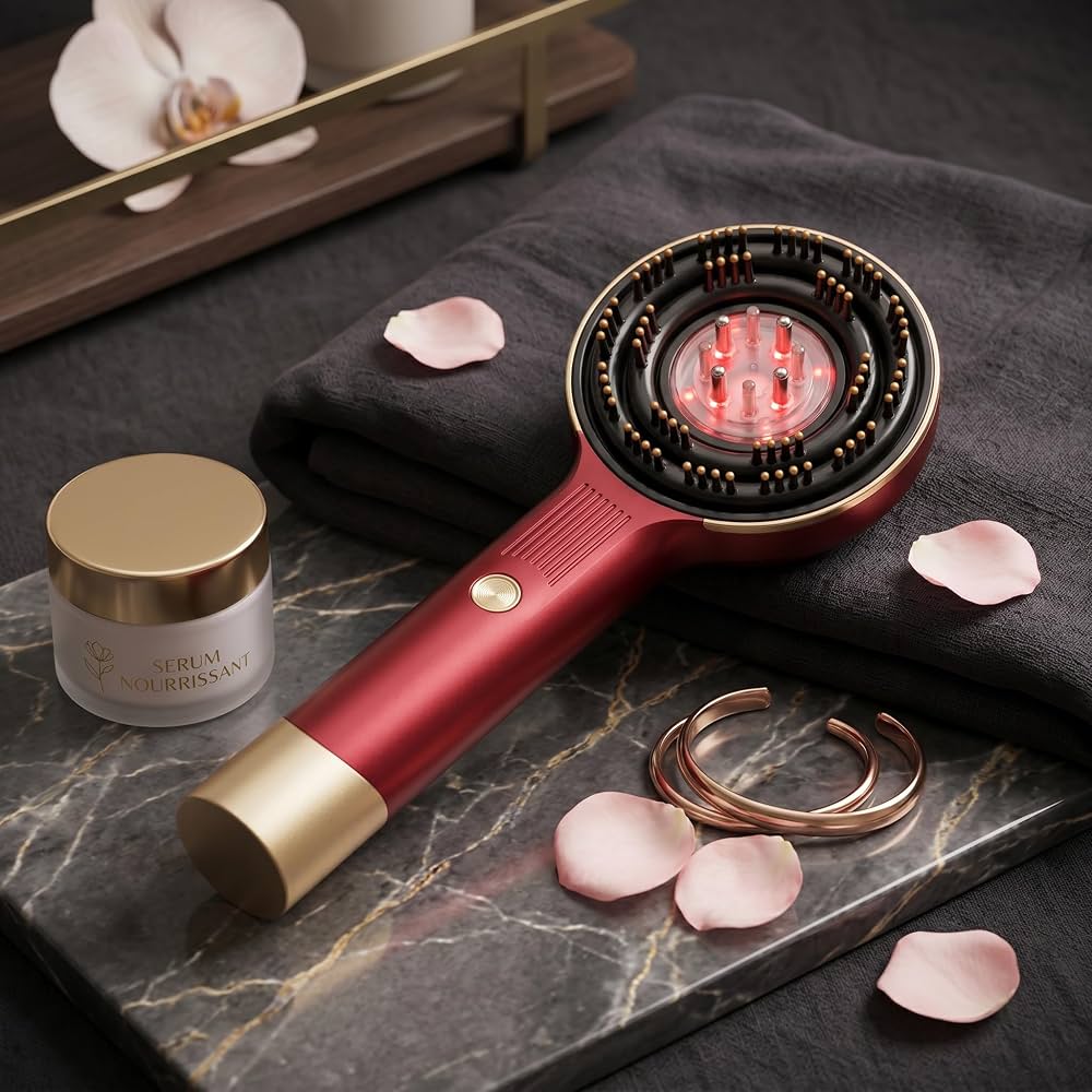 Electric Scalp Massager with Red Light & Serum Applicator