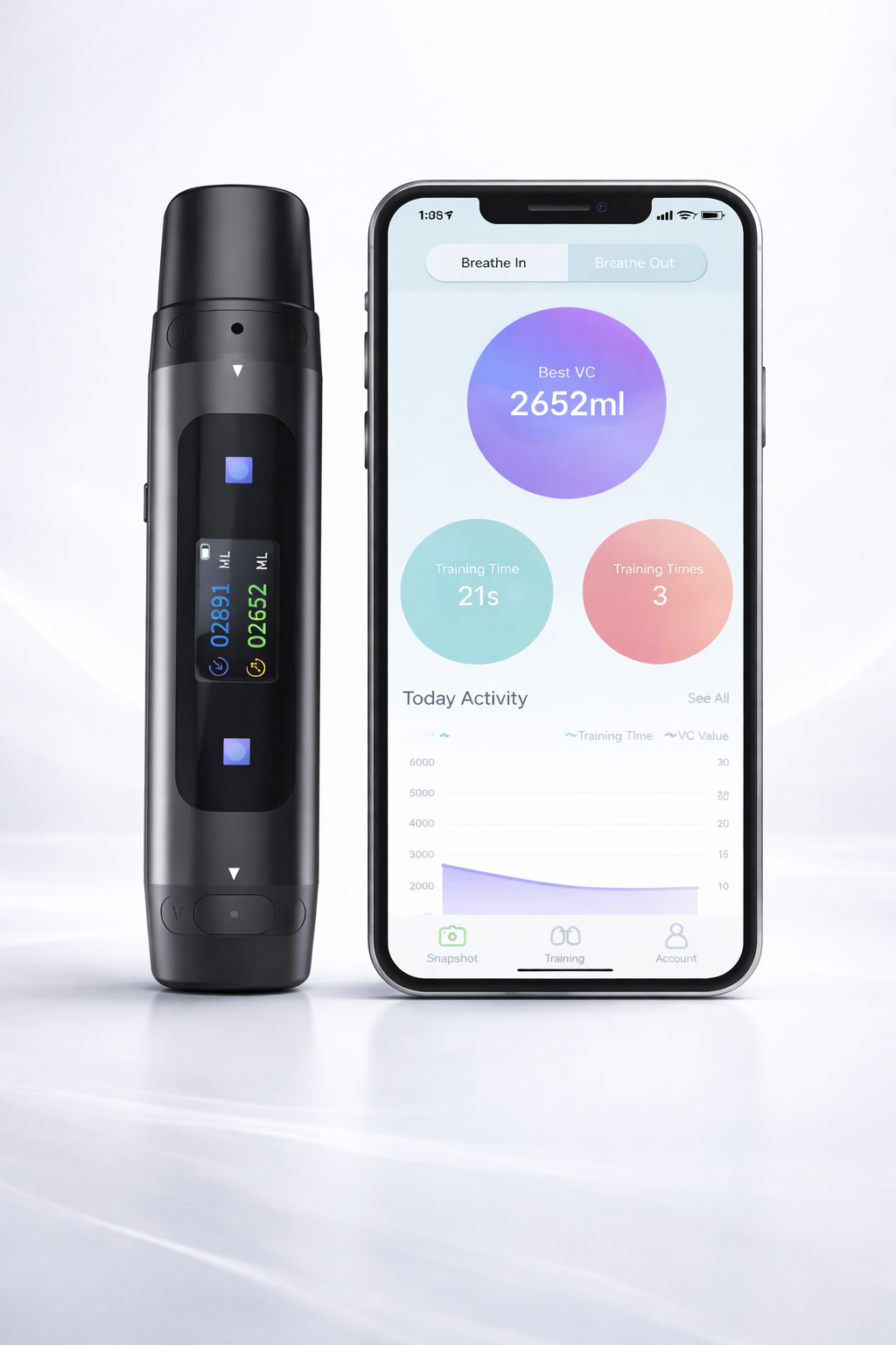 Breath In device with BreaThru app